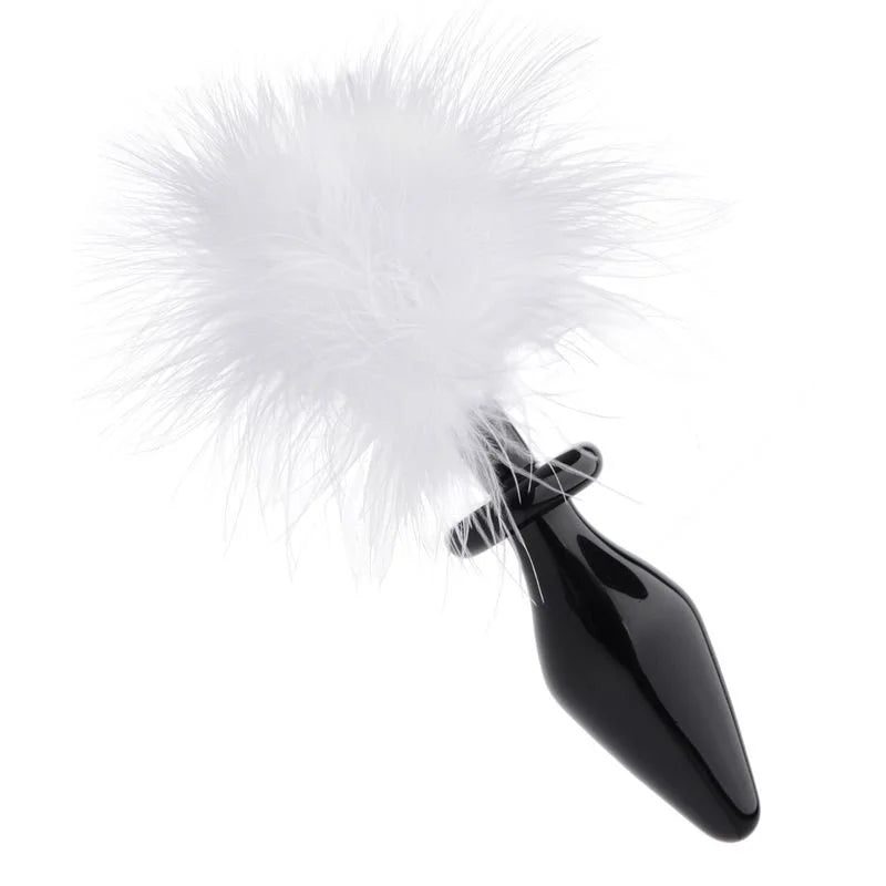 Tailz White Fluffer Bunny Tail Glass Anal Plug