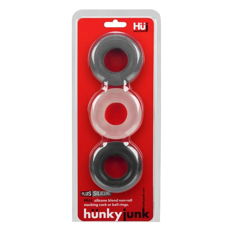 HUJ3 Cock Rings by Hunkyjunk 3 Pack - Grey