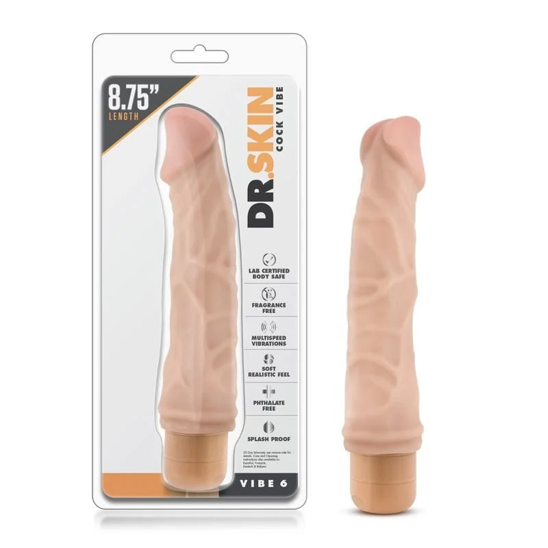 Dr Skin Cock Vibe 6 Vibrator 8.5" - Beige