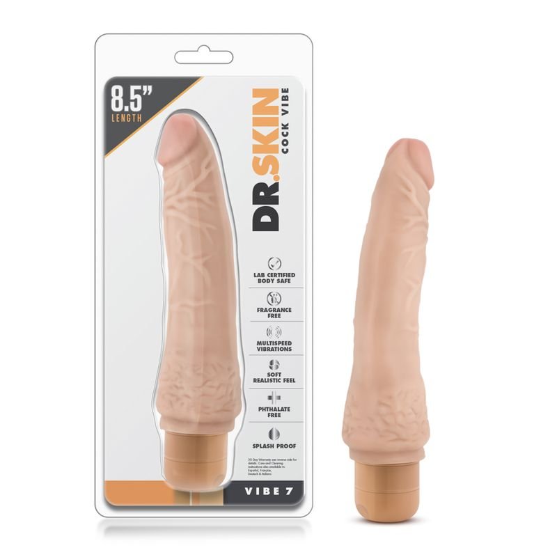 Dr Skin Cock Vibe 7 Vibrating Cock Beige Vibrator 8.5" - Beige