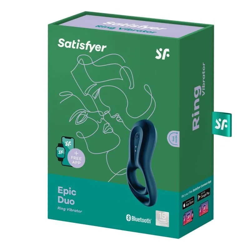 Satisfyer Epic Duo Vibrating Cock Ring with Bluetooth Connect App - Blue
