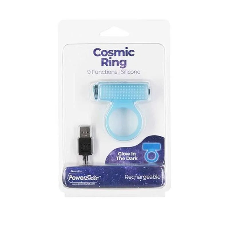 PowerBullet Power Bullet Cosmic Cock Ring w Bullet Glow in the Dark - Blue