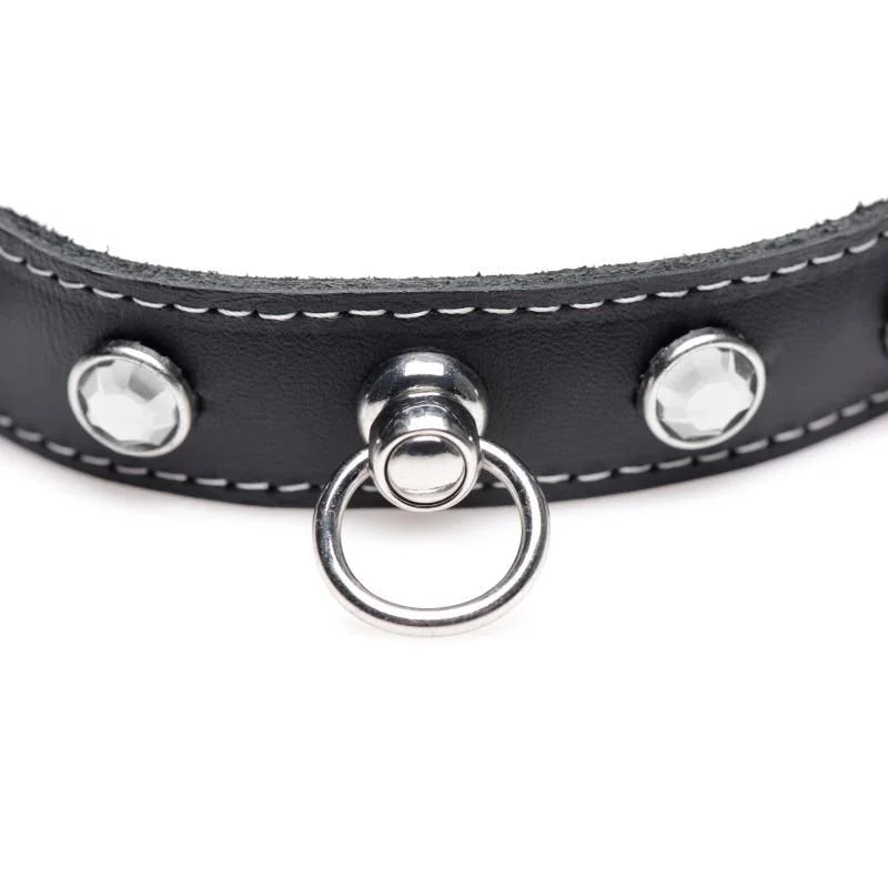 Master Series Bling Vixen Leather Choker w Rhinestones - Clear