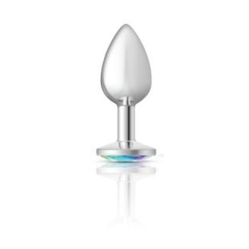Cheeky Charms Silver Round Butt Plug w Clear Iridescent Jewel Small - Silver