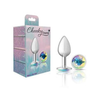 Cheeky Charms Silver Round Butt Plug w Clear Iridescent Jewel Small - Silver