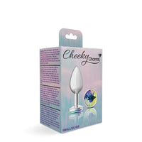 Cheeky Charms Silver Round Butt Plug w Clear Iridescent Jewel Small - Silver