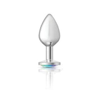 Cheeky Charms Silver Round Butt Plug w Clear Iridescent Jewel Large - Silver