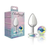 Cheeky Charms Silver Round Butt Plug w Clear Iridescent Jewel Large - Silver