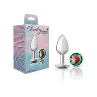 Cheeky Charms Silver Round Butt Plug w Rainbow Jewel Small - Silver