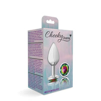 Cheeky Charms Silver Round Butt Plug w Rainbow Jewel Medium - Silver