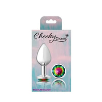 Cheeky Charms Silver Round Butt Plug w Rainbow Jewel Medium - Silver