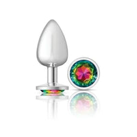 Cheeky Charms Silver Round Butt Plug w Rainbow Jewel Large - Silver