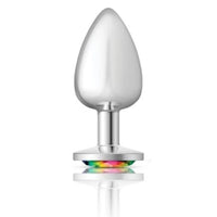 Cheeky Charms Silver Round Butt Plug w Rainbow Jewel Large - Silver