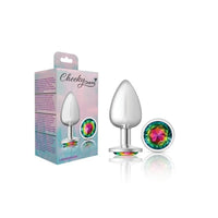 Cheeky Charms Silver Round Butt Plug w Rainbow Jewel Large - Silver