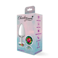 Cheeky Charms Silver Round Butt Plug w Rainbow Jewel Large - Silver