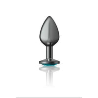 Cheeky Charms Round Butt Plug w Teal Jewel Medium - Gun Metal