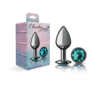 Cheeky Charms Round Butt Plug w Teal Jewel Medium - Gun Metal