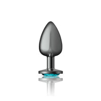 Cheeky Charms Round Butt Plug w Teal Jewel Large - Gun Metal