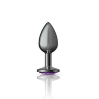 Cheeky Charms Round Butt Plug w Purple Jewel Small - Gun Metal