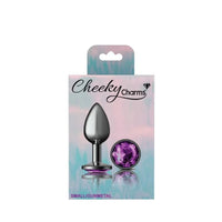 Cheeky Charms Round Butt Plug w Purple Jewel Small - Gun Metal