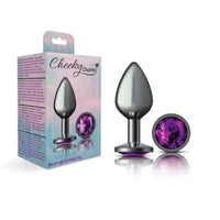 Cheeky Charms Round Butt Plug w Purple Jewel Medium - Gun Metal