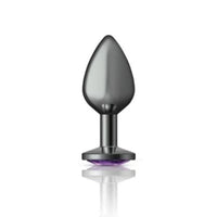 Cheeky Charms Round Butt Plug w Purple Jewel Medium - Gun Metal