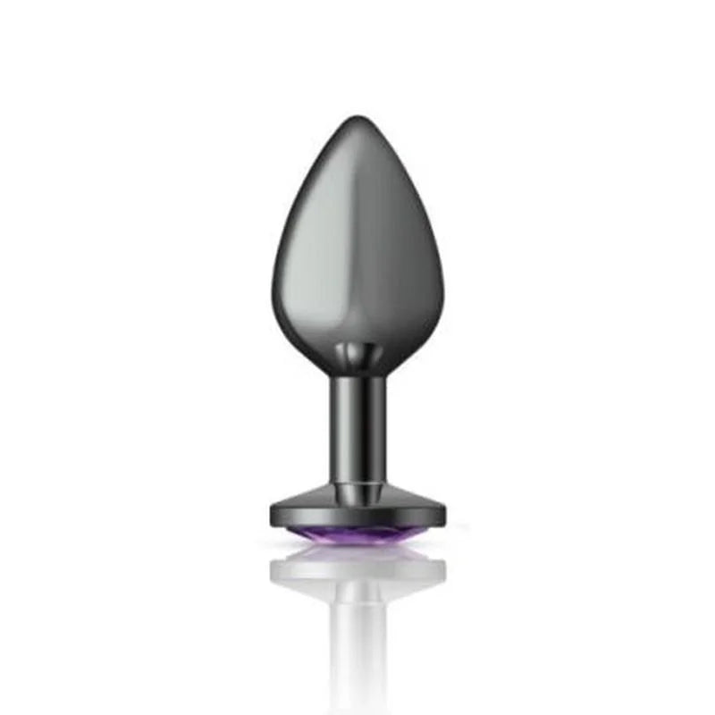 Cheeky Charms Round Butt Plug w Purple Jewel Medium - Gun Metal