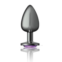 Cheeky Charms Round Butt Plug w Purple Jewel Large - Gun Metal