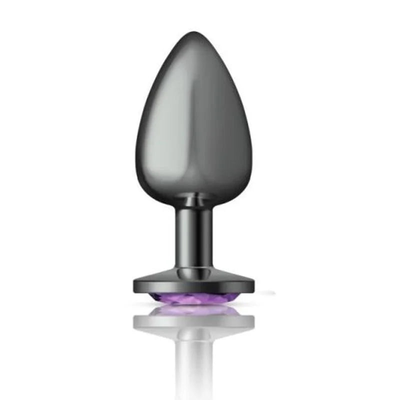 Cheeky Charms Round Butt Plug w Purple Jewel Large - Gun Metal