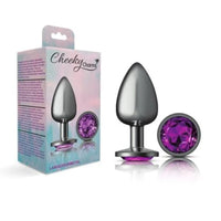 Cheeky Charms Round Butt Plug w Purple Jewel Large - Gun Metal