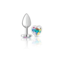 Cheeky Charms Silver Metal Butt Plug w Heart Clear Jewel Small - Silver