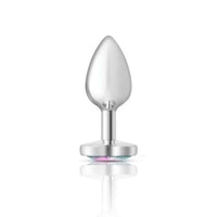 Cheeky Charms Silver Metal Butt Plug w Heart Clear Jewel Small - Silver