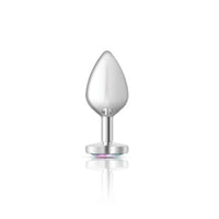 Cheeky Charms Silver Metal Butt Plug w Heart Clear Jewel Medium - Silver