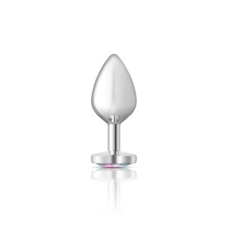 Cheeky Charms Silver Metal Butt Plug w Heart Clear Jewel Medium - Silver