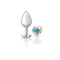 Cheeky Charms Silver Metal Butt Plug w Heart Clear Jewel Medium - Silver