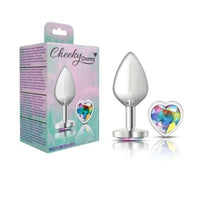 Cheeky Charms Silver Metal Butt Plug w Heart Clear Jewel Medium - Silver
