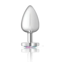 Cheeky Charms Silver Metal Butt Plug w Heart Clear Jewel Large - Silver