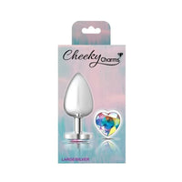 Cheeky Charms Silver Metal Butt Plug w Heart Clear Jewel Large - Silver