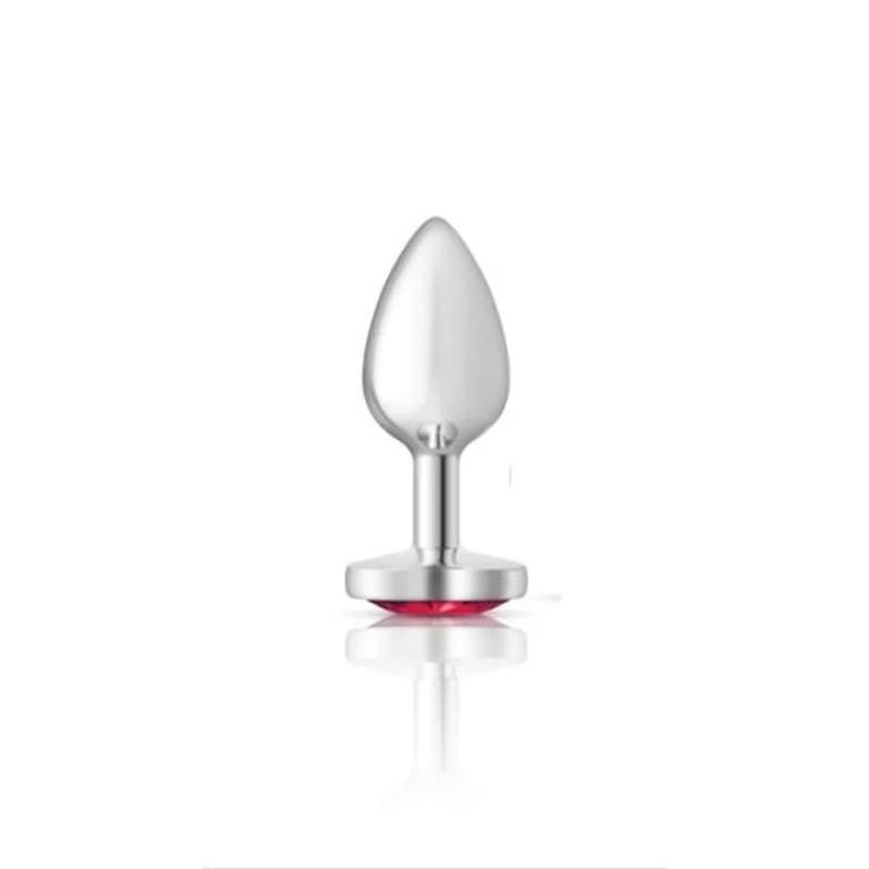 Cheeky Charms Silver Metal Butt Plug w Heart Pink Jewel Small - Silver