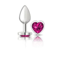 Cheeky Charms Silver Metal Butt Plug w Heart Pink Jewel Small - Silver