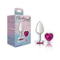 Cheeky Charms Silver Metal Butt Plug w Heart Pink Jewel Small - Silver