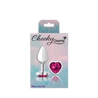 Cheeky Charms Silver Metal Butt Plug w Heart Pink Jewel Small - Silver