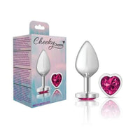 Cheeky Charms Silver Metal Butt Plug w Heart Pink Jewel Medium - Silver