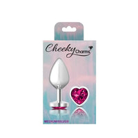 Cheeky Charms Silver Metal Butt Plug w Heart Pink Jewel Medium - Silver