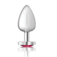 Cheeky Charms Silver Metal Butt Plug w Heart Pink Jewel Large - Silver