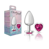 Cheeky Charms Silver Metal Butt Plug w Heart Pink Jewel Large - Silver