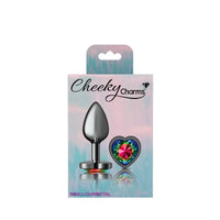 Cheeky Charms Gunmetal Butt Plug w Heart Rainbow Jewel Small - Gun Metal