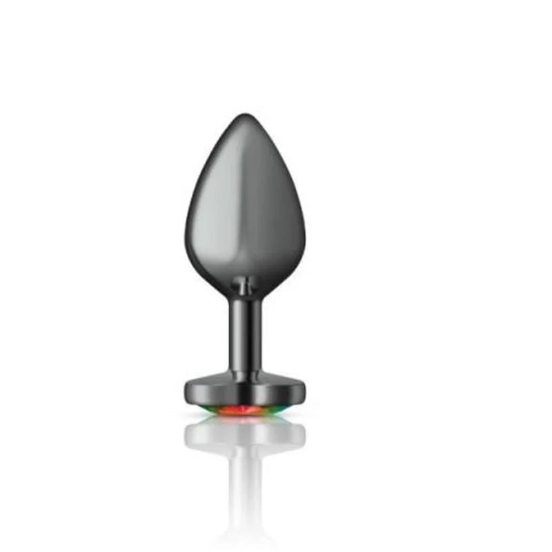 Cheeky Charms Gunmetal Butt Plug w Heart Rainbow Jewel Medium - Gun Metal