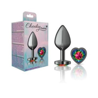 Cheeky Charms Gunmetal Butt Plug w Heart Rainbow Jewel Medium - Gun Metal