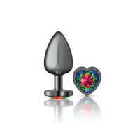 Cheeky Charms Gunmetal Butt Plug w Heart Rainbow Jewel Large - Gun Metal